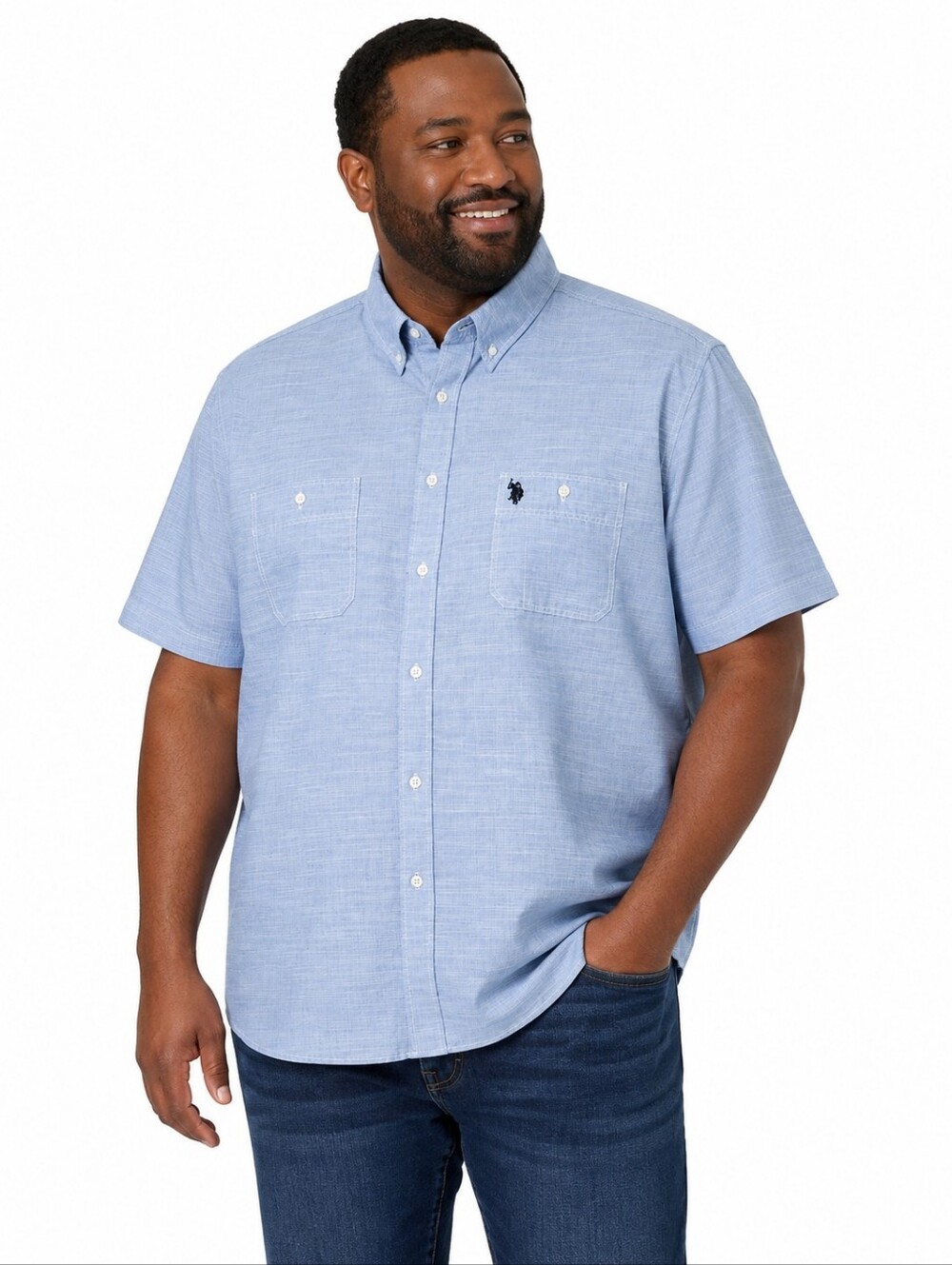 U.S. Polo Assn. Men's 3XL Light Blue Short Sleeve Button Front Shirt NWOT